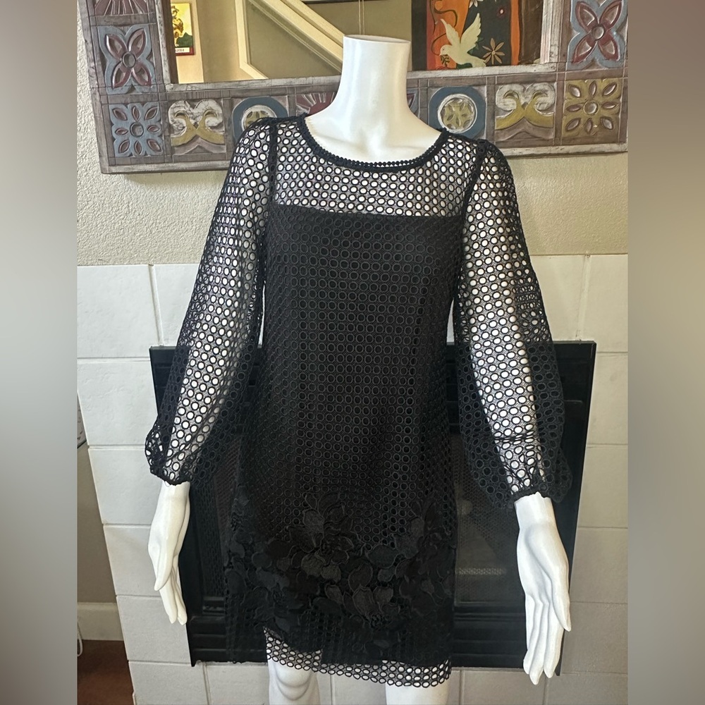 White House Black Market Black Sheath Dress with Bishop Sleeves